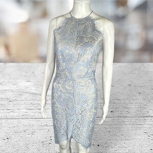 Lover Light Blue Lace Tie Up Open Back Dress